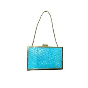 Inge Christopher Blue Corsica Snap Clutch Chain Strap Purse